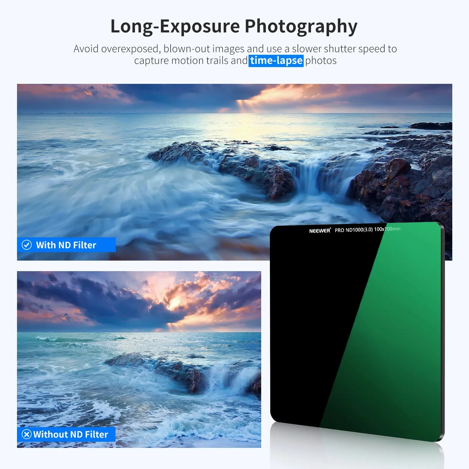 100x100mm Nd1000 Square Filter 10 Stop Ultra Slim Hd 28 Multi Layer Coatings Optical Glass Carrying Case