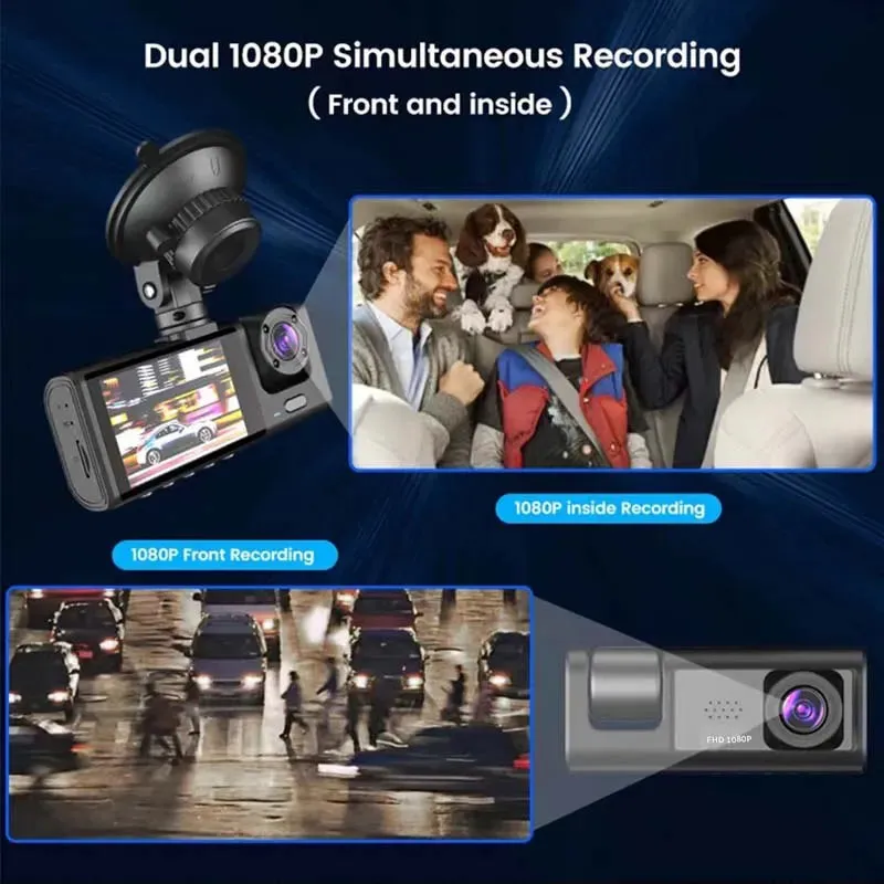 1080p 3 Camera Dash Cam with Ir Night Vision and Loop Recording