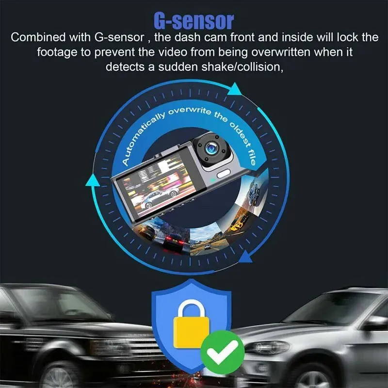 1080p 3 Camera Dash Cam with Ir Night Vision and Loop Recording