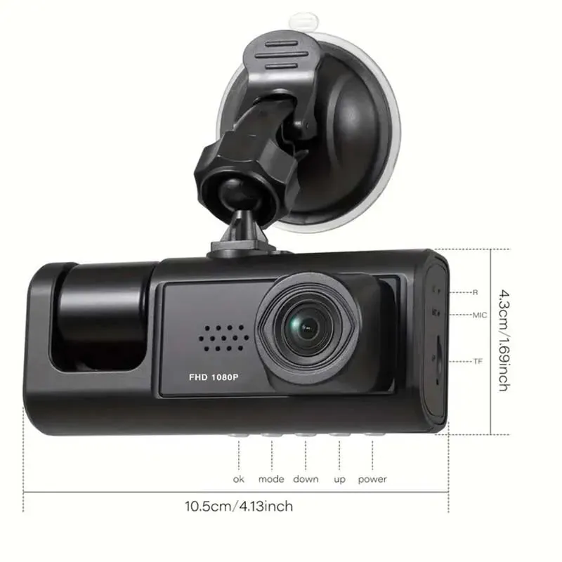 1080p 3 Camera Dash Cam with Ir Night Vision and Loop Recording