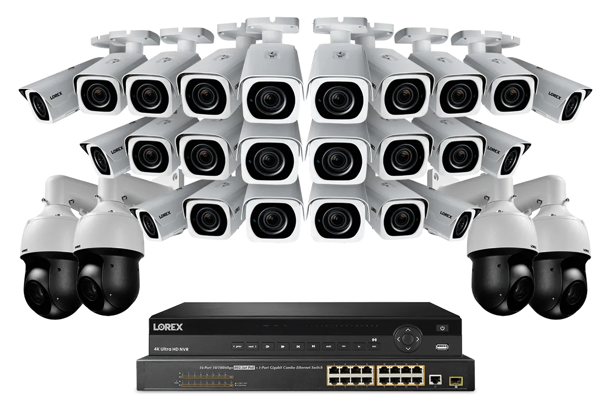 16-Channel NVR System with 4K Varifocal Nocturnal Cameras and 2K PTZ Domes Cameras