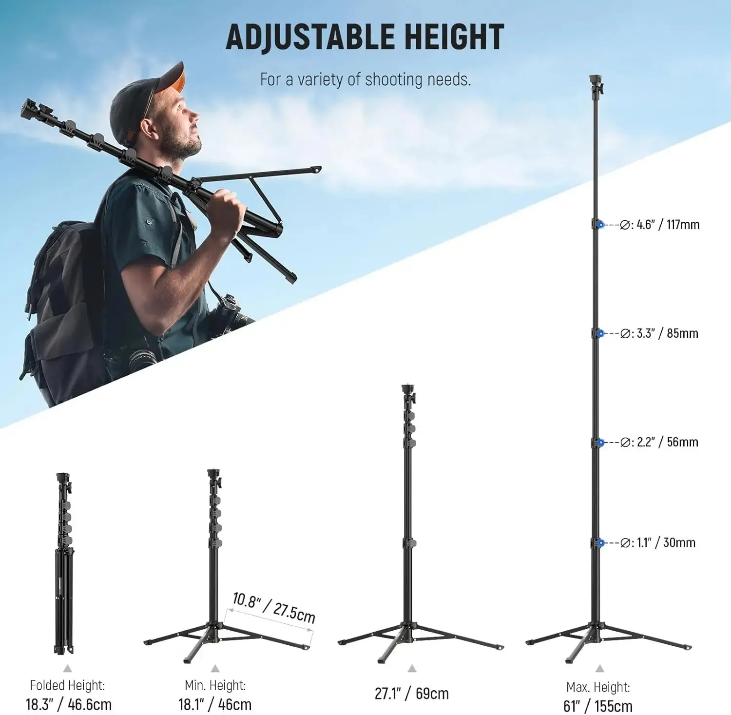18 61 Phone Tripod & Selfie Stick with 360 Dual Holder for Video Recording & Teleprompter