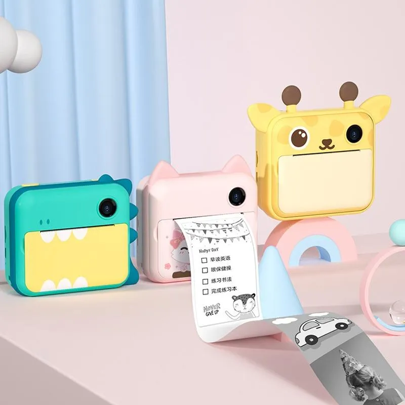 32GB Children Instant Camera with Dual-Lens & Mini Print | Pink Cat | Green Dinosaur