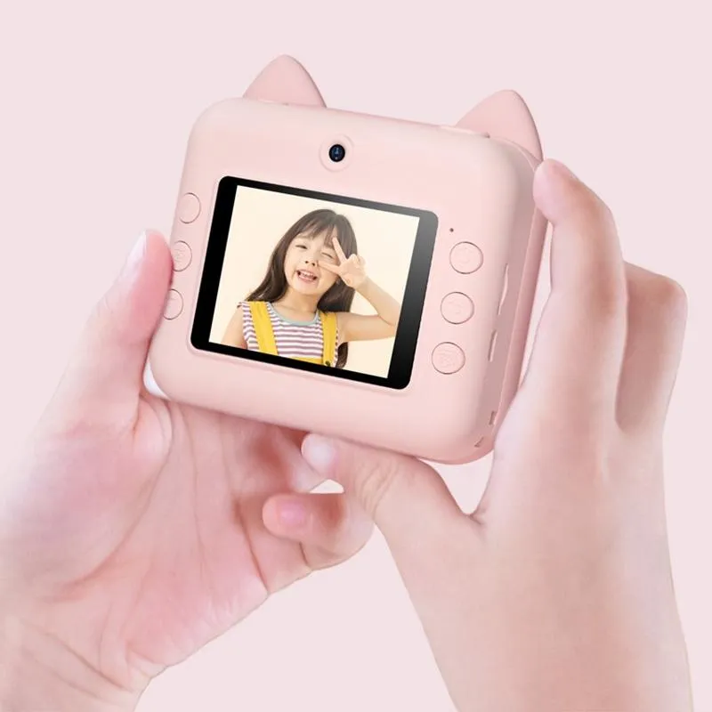 32GB Children Instant Camera with Dual-Lens & Mini Print | Pink Cat | Green Dinosaur