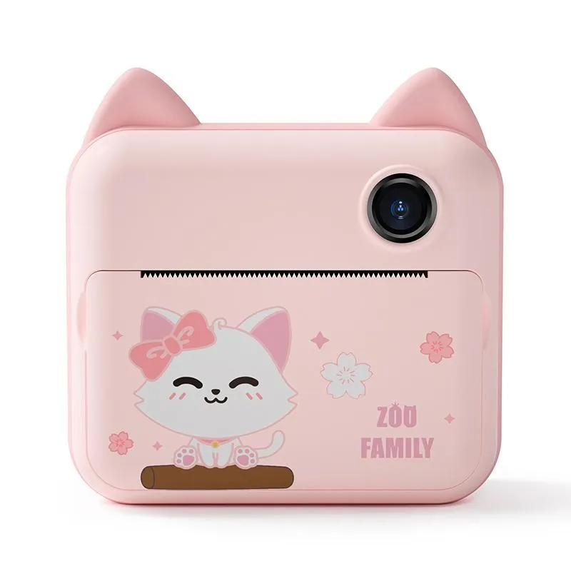 32GB Children Instant Camera with Dual-Lens & Mini Print | Pink Cat | Green Dinosaur