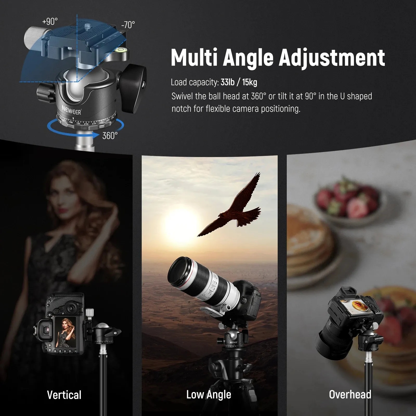36mm Low Profile Ball Head for Cameras Arca Compatible Quick Release Plate