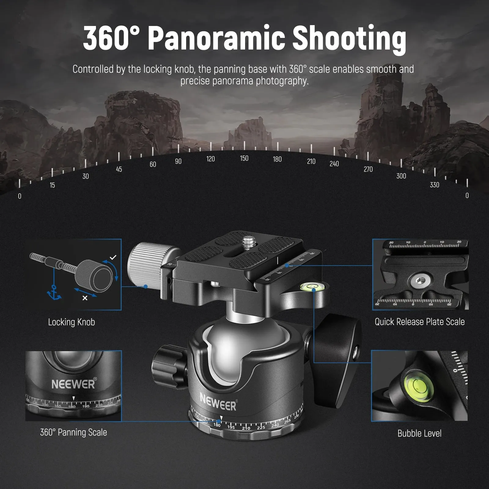 36mm Low Profile Ball Head for Cameras Arca Compatible Quick Release Plate