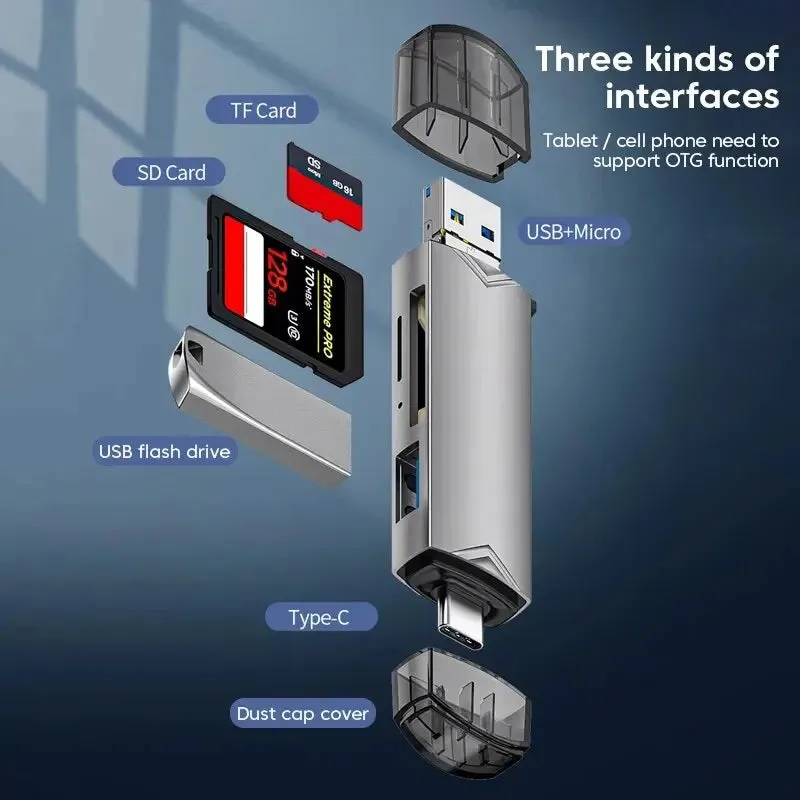 6 in 1 Usb 3.0 Card Reader Type c Micro Usb Tf Sd Flash Drive Adapter for Phones