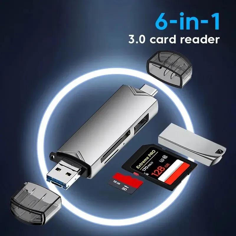6 in 1 Usb 3.0 Card Reader Type c Micro Usb Tf Sd Flash Drive Adapter for Phones