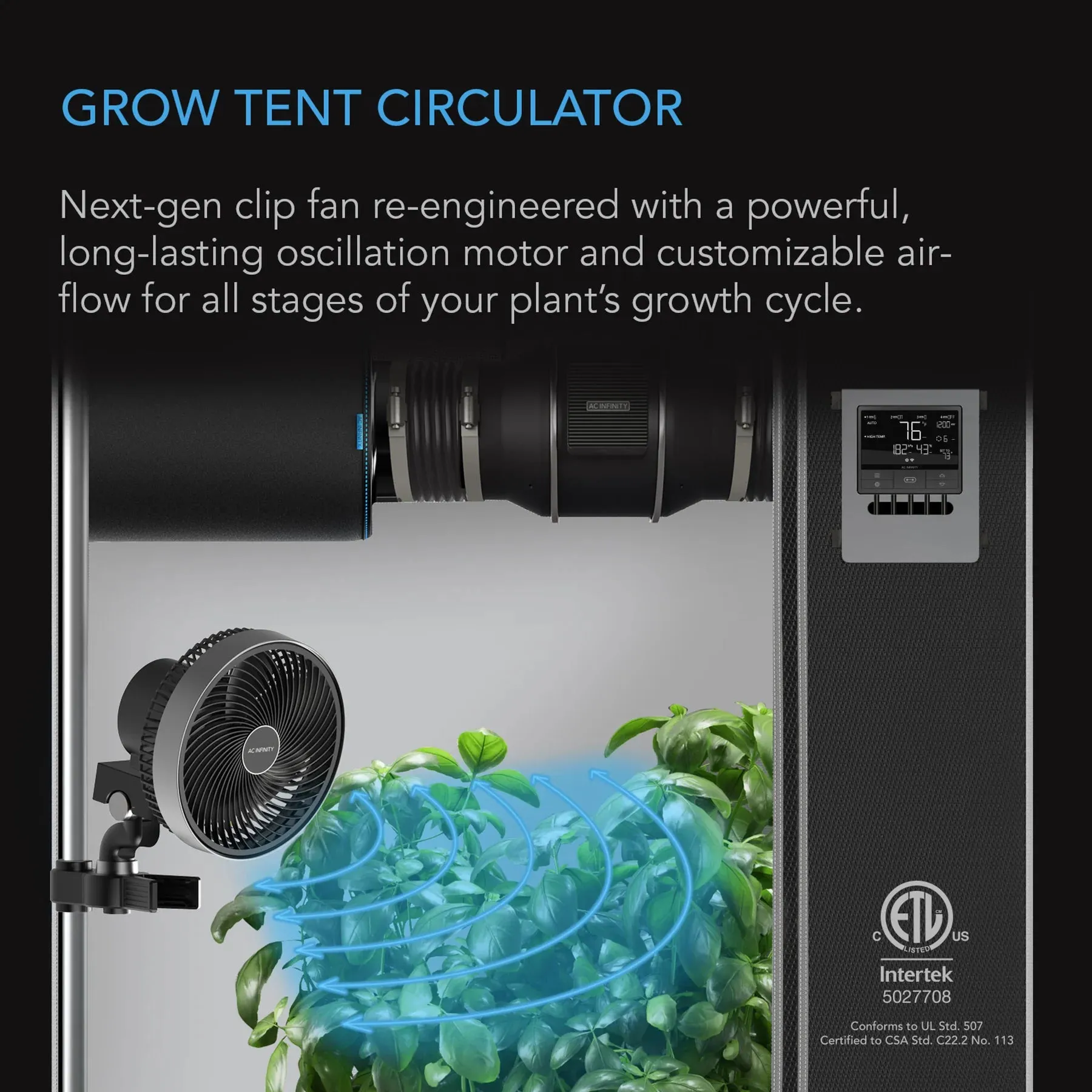 AC Infinity Cloudray S6 EC Oscillating Clip Fan - 6" (Gen 2)