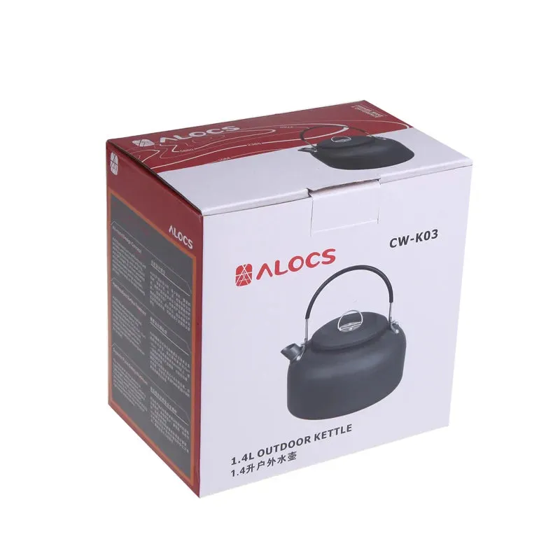 ALOCS 1.4L Aluminum Outdoor Kettle Camping Picnic Water Teapot Coffee Pot Cookware Teapot for Camping Traveling Hunting CW-K03