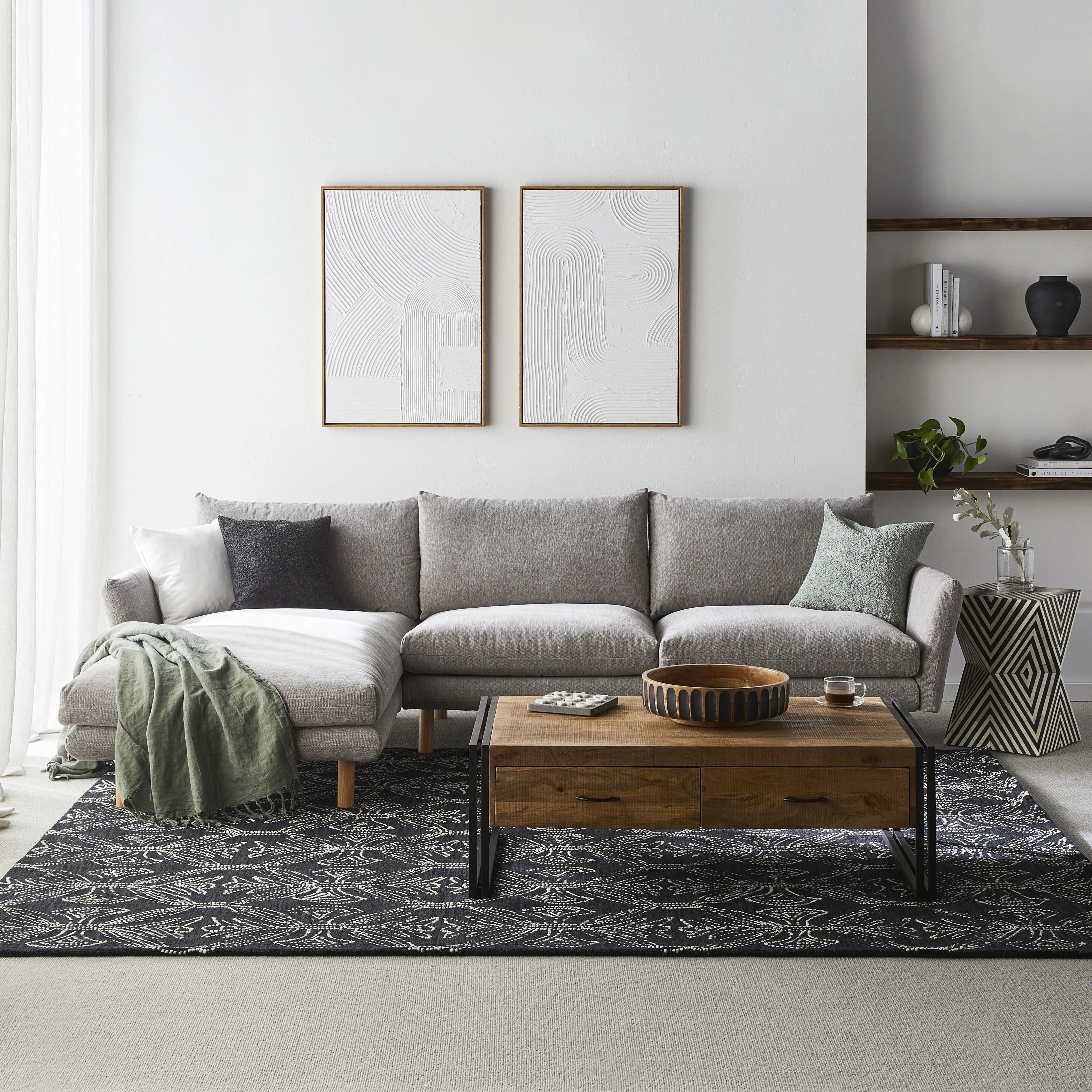 Austin 3 Seater Sofa with Left Hand Chaise Cocoon Fog