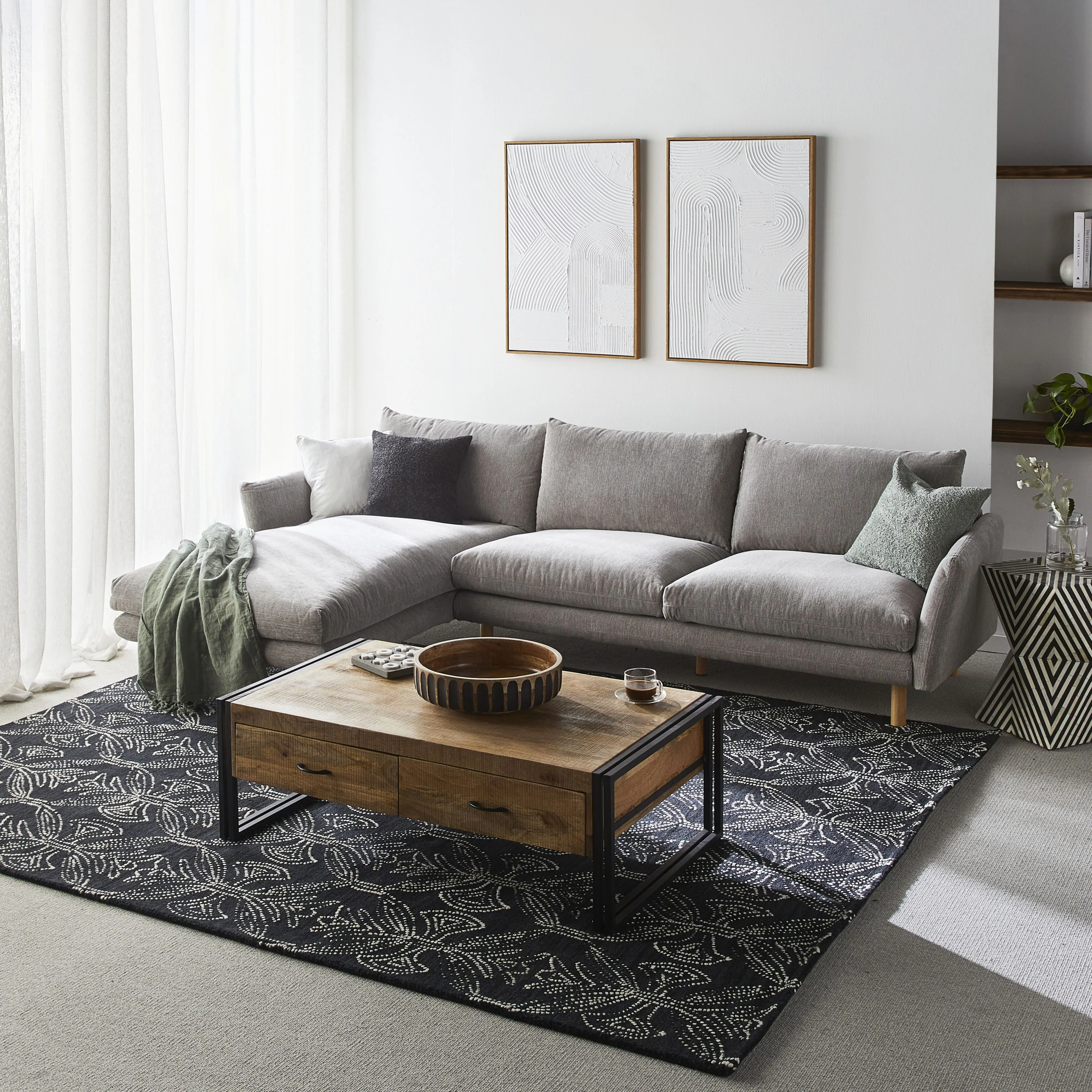 Austin 3 Seater Sofa with Left Hand Chaise Cocoon Fog
