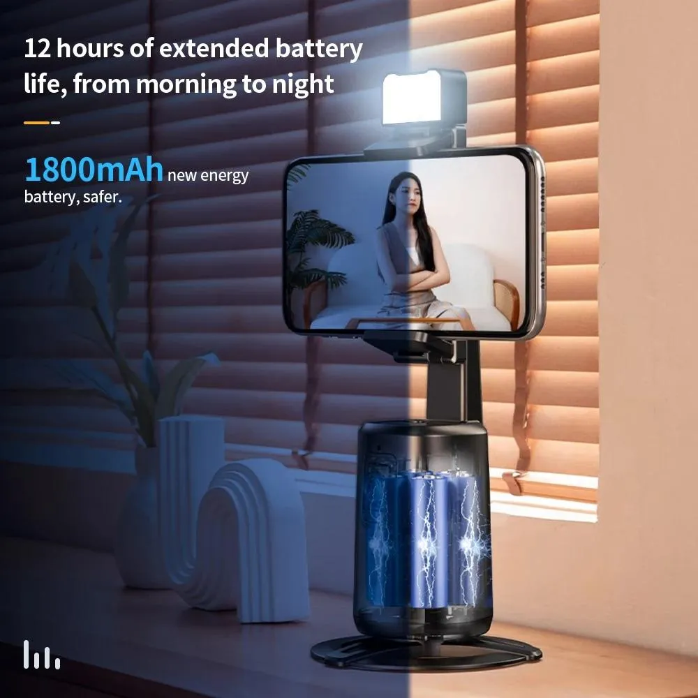 Auto Tracking Gimbal Stabilizer with Fill Light and Selfie Stick - 360 Degree Rotation