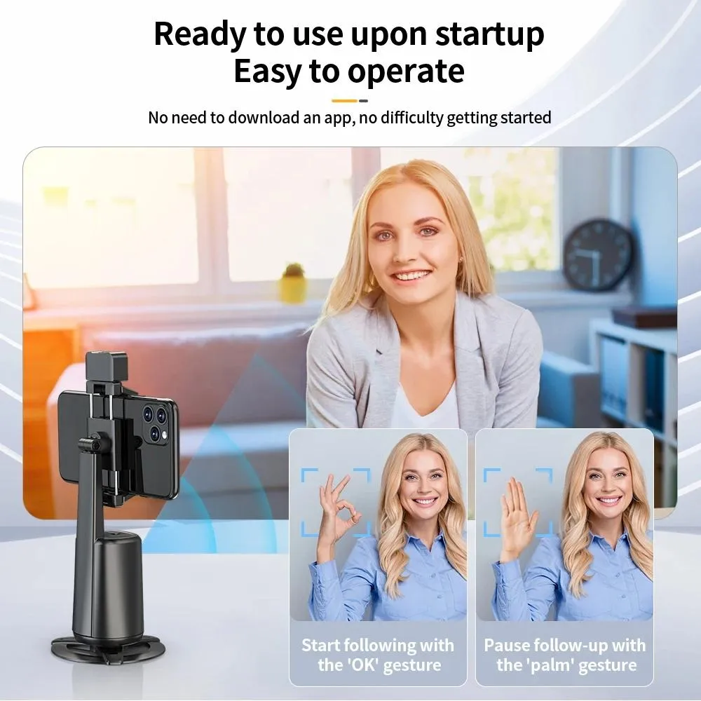 Auto Tracking Gimbal Stabilizer with Fill Light and Selfie Stick - 360 Degree Rotation
