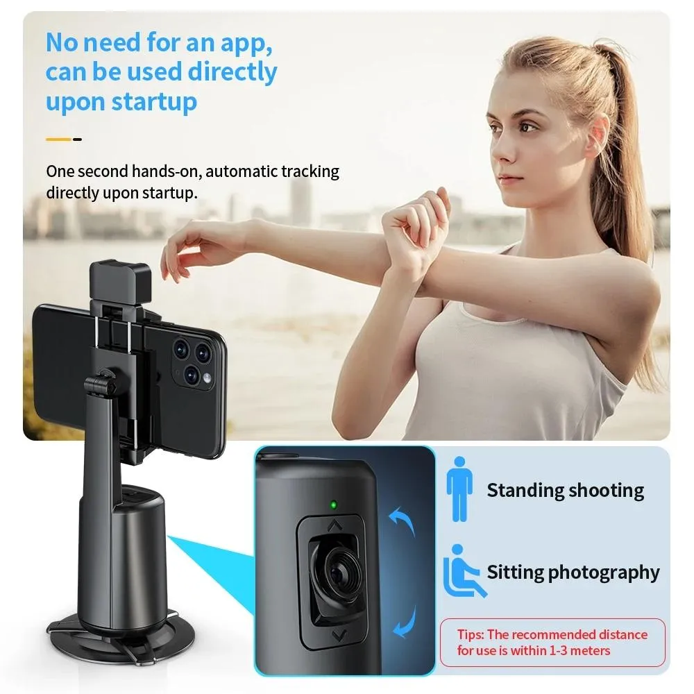 Auto Tracking Gimbal Stabilizer with Fill Light and Selfie Stick - 360 Degree Rotation