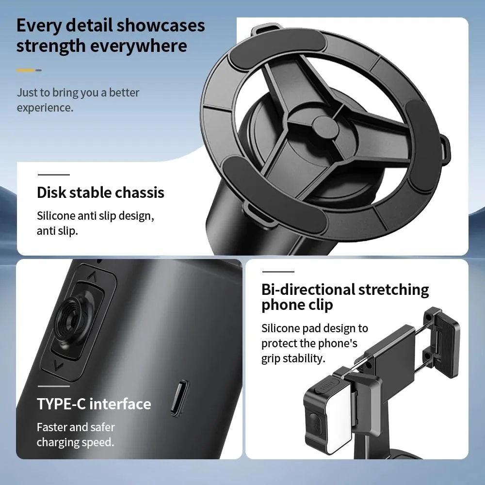 Auto Tracking Gimbal Stabilizer with Fill Light and Selfie Stick - 360 Degree Rotation
