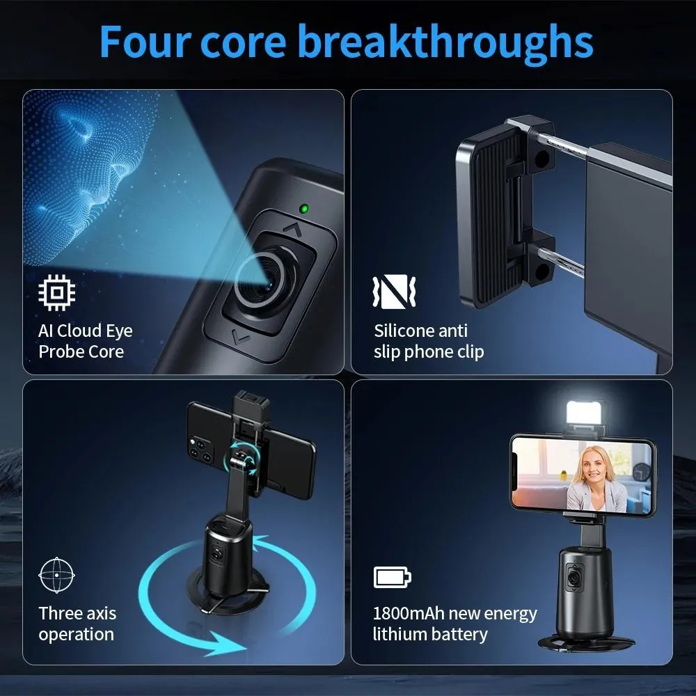 Auto Tracking Gimbal Stabilizer with Fill Light and Selfie Stick - 360 Degree Rotation