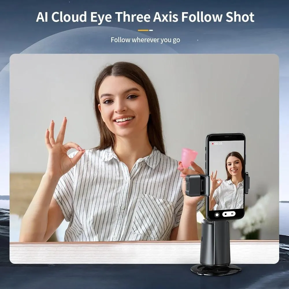 Auto Tracking Gimbal Stabilizer with Fill Light and Selfie Stick - 360 Degree Rotation