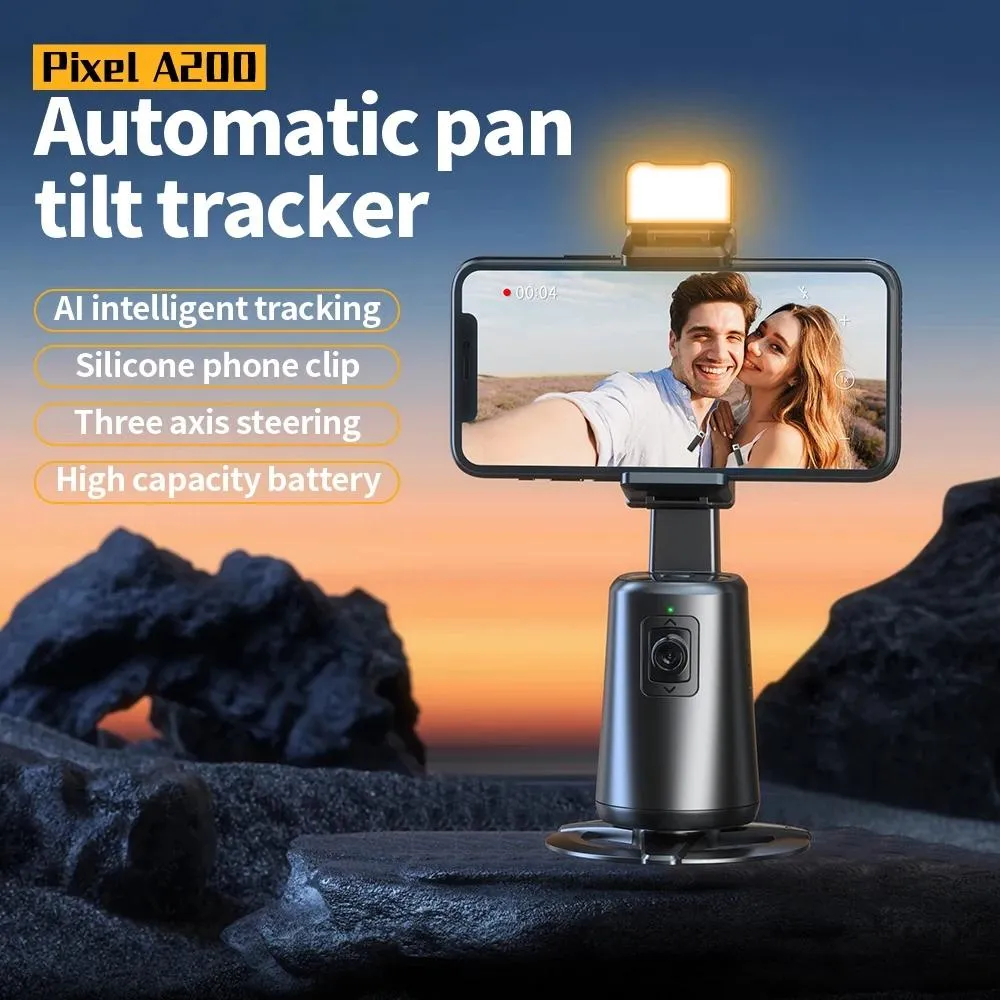 Auto Tracking Gimbal Stabilizer with Fill Light and Selfie Stick - 360 Degree Rotation