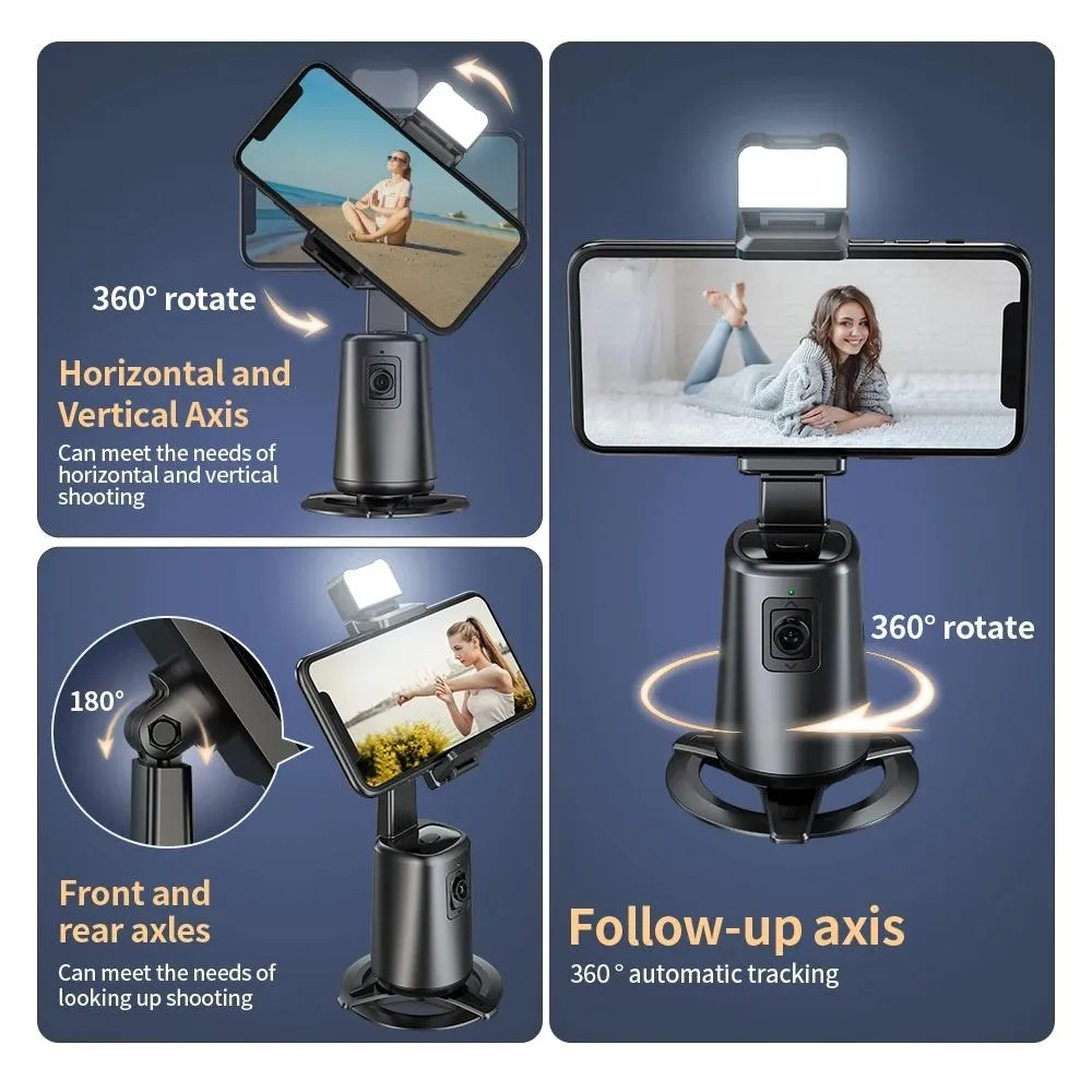 Auto Tracking Gimbal Stabilizer with Fill Light and Selfie Stick - 360 Degree Rotation