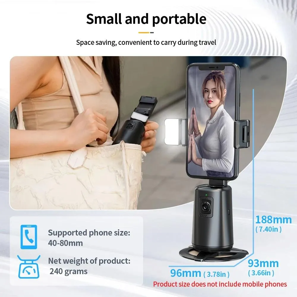 Auto Tracking Gimbal Stabilizer with Fill Light and Selfie Stick - 360 Degree Rotation