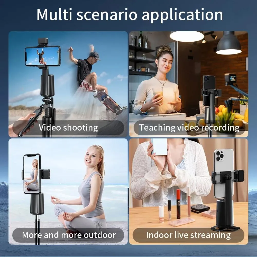 Auto Tracking Gimbal Stabilizer with Fill Light and Selfie Stick - 360 Degree Rotation