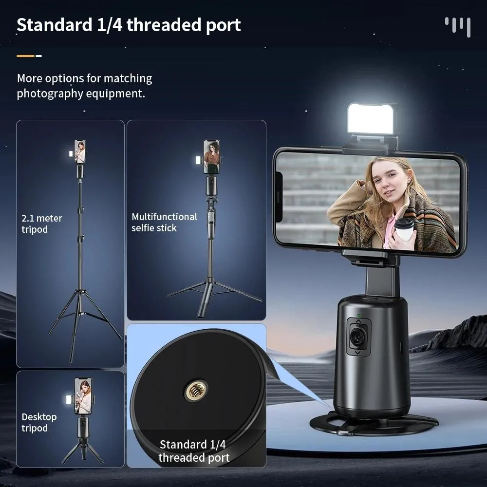 Auto Tracking Gimbal Stabilizer with Fill Light and Selfie Stick - 360 Degree Rotation