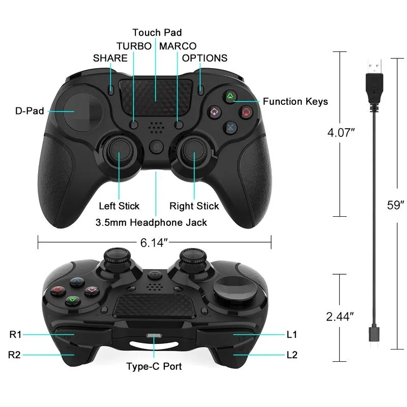 Bluetooth Gamepad for Ps4 Pro with Dual Vibration and Six-axis Control