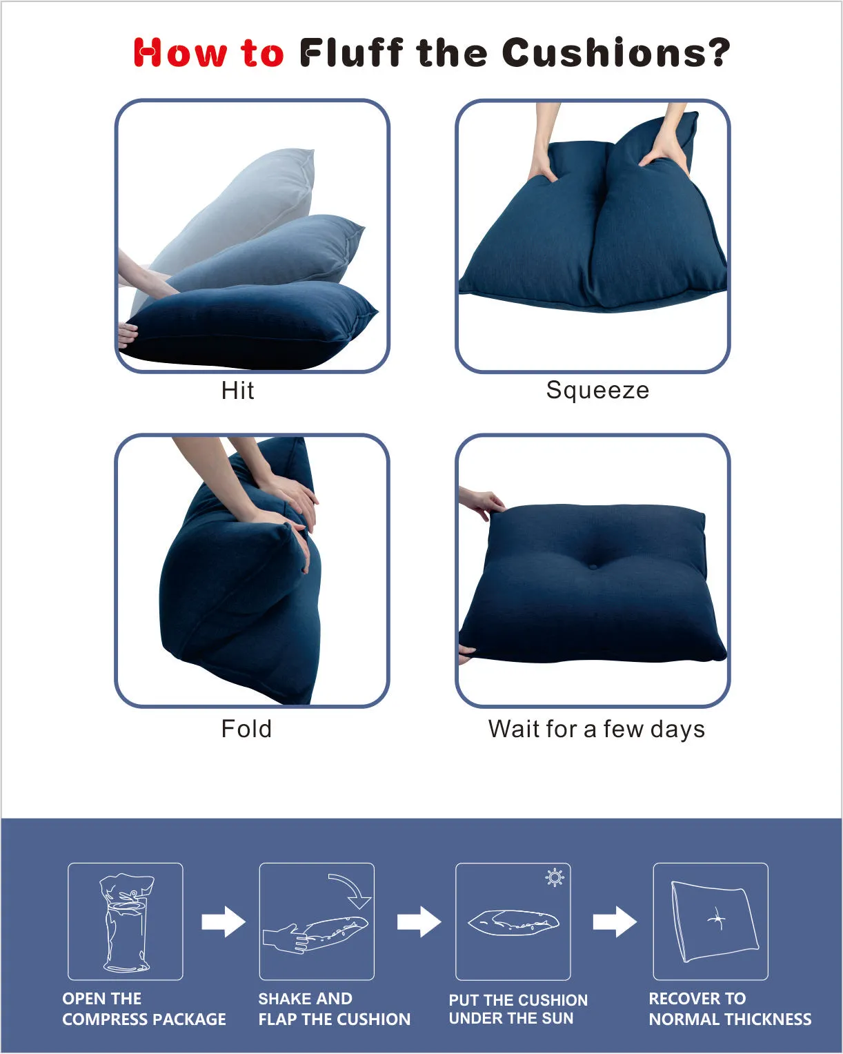 BOSSIMA Sunbrella Outdoor Patio Cushions Deep Seat Chair Cushions Furniture Cushions Spectrum Indigo Navy Blue