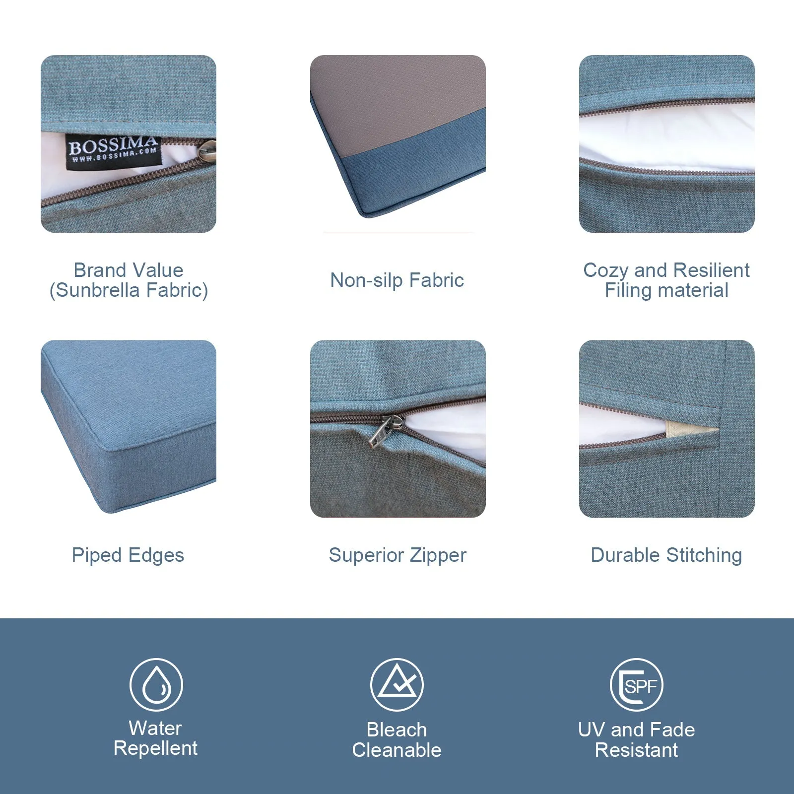 BOSSIMA Sunbrella Outdoor Patio Cushions Deep Seat Chair Cushions Furniture Cushions Spectrum Indigo Navy Blue