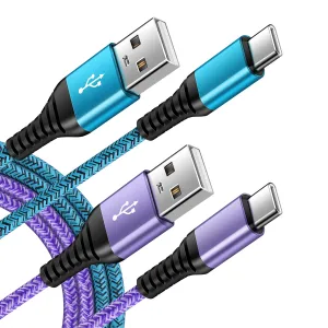 C Charger Cord Fast Charging USB Type C Cable Android Charger Cables 6FT 2Pack for Samsung Galaxy S25 S24 S23 S22 S21 S20 Ultra S20  Note 20 10 S10 S9 Plus A12 A11 A52 Google Pixel 6 5 4 4a 3a XL