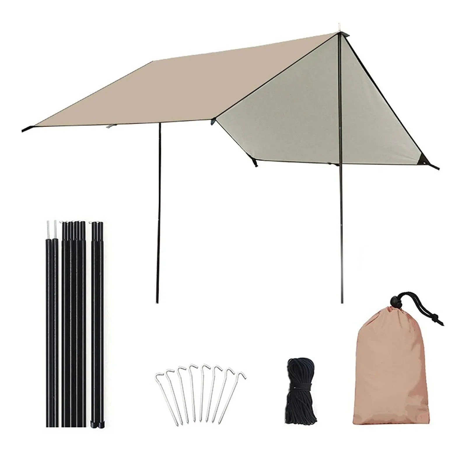 Camping Awning with Poles Waterproof UPF50  UV Protection Sunshade Outdoor Camping Hiking Backpacking Tarp Rain Fly