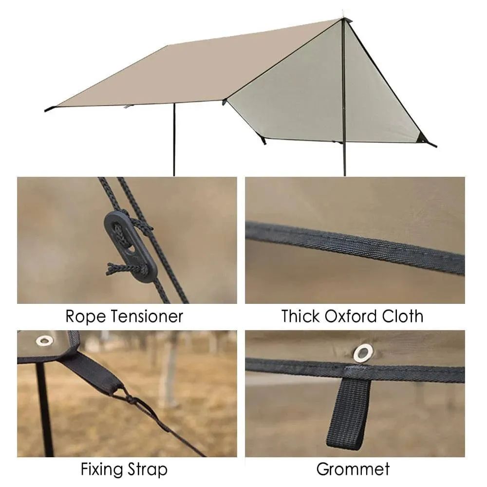 Camping Awning with Poles Waterproof UPF50  UV Protection Sunshade Outdoor Camping Hiking Backpacking Tarp Rain Fly