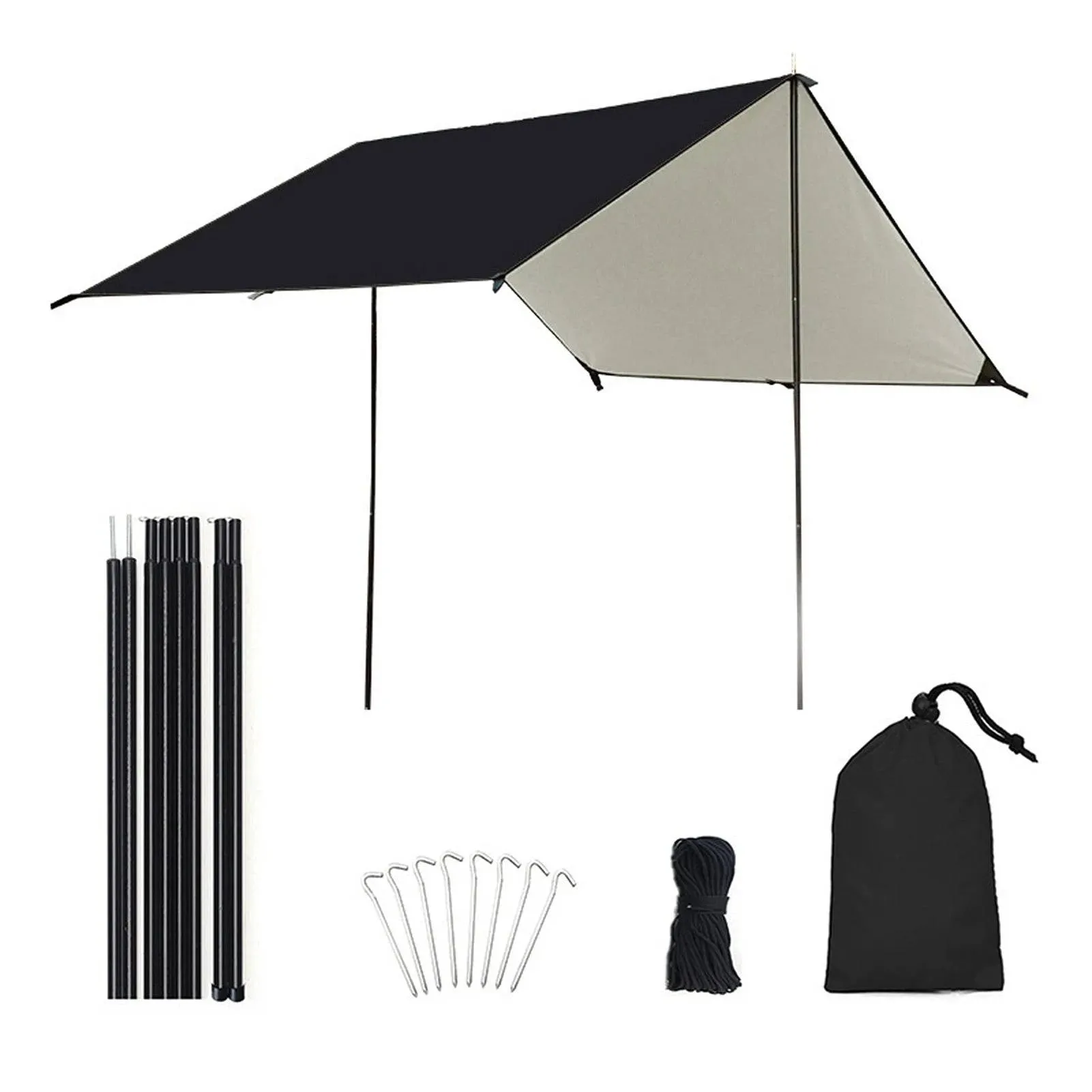 Camping Awning with Poles Waterproof UPF50  UV Protection Sunshade Outdoor Camping Hiking Backpacking Tarp Rain Fly