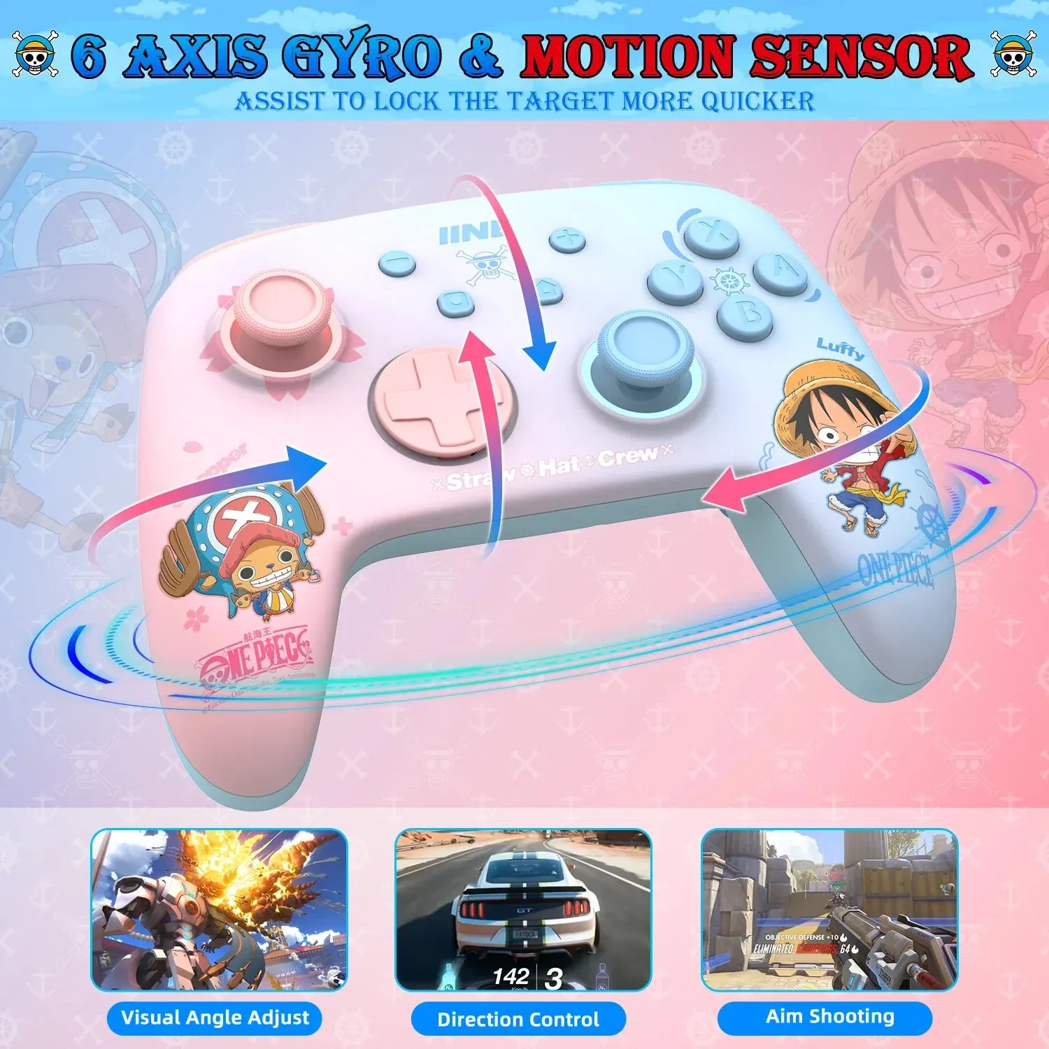 Cartoon Design Wireless Pro Controller Wake Up Macro Compatible with Nitendo Switch
