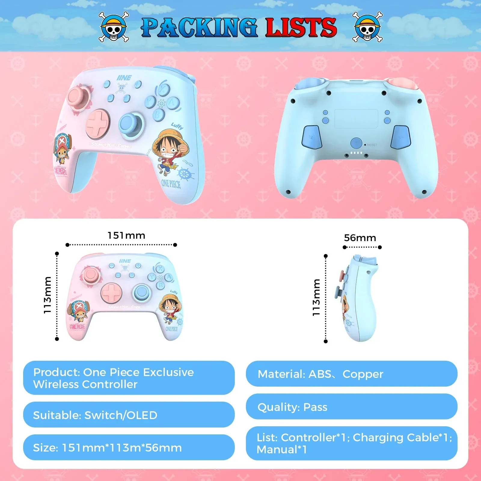 Cartoon Design Wireless Pro Controller Wake Up Macro Compatible with Nitendo Switch