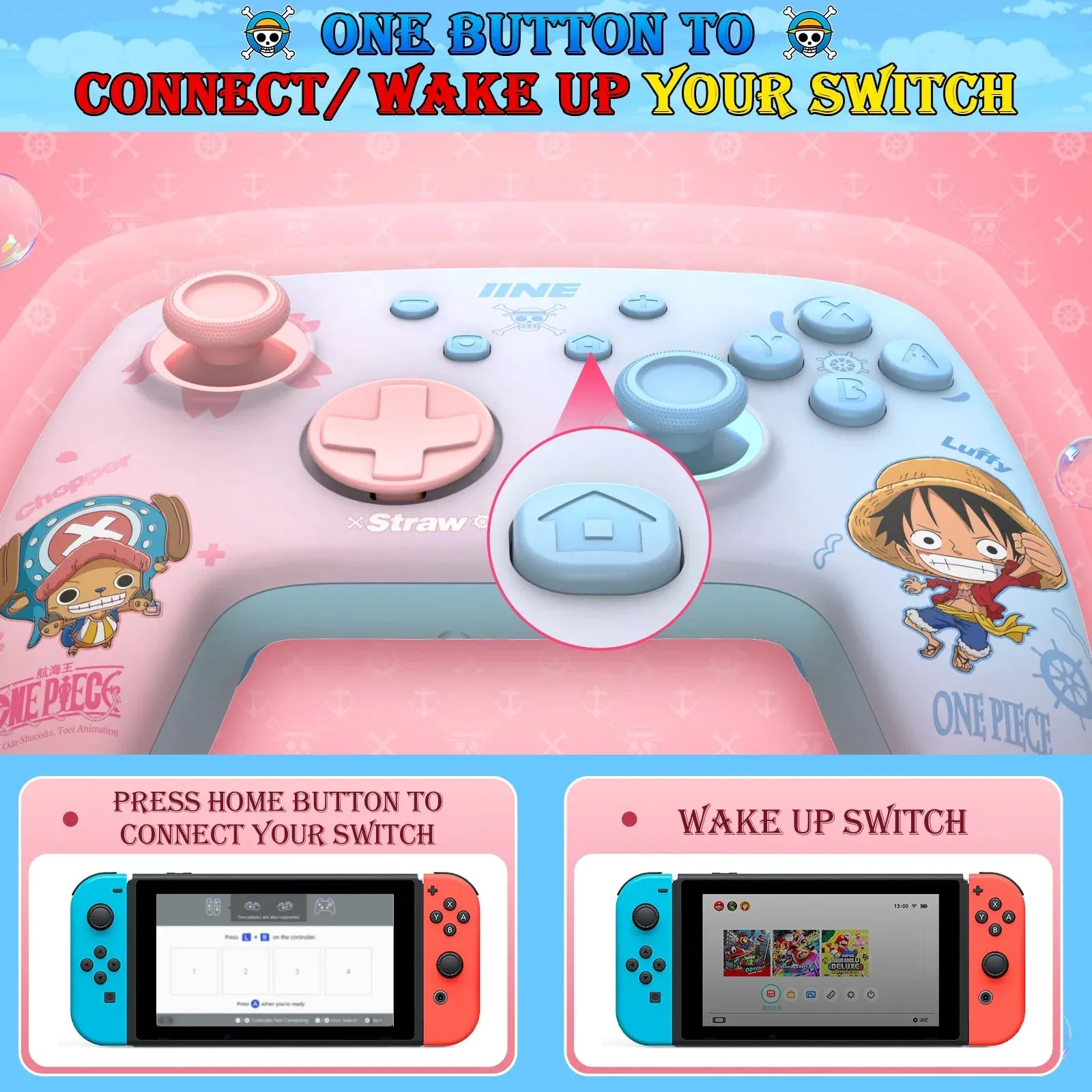 Cartoon Design Wireless Pro Controller Wake Up Macro Compatible with Nitendo Switch