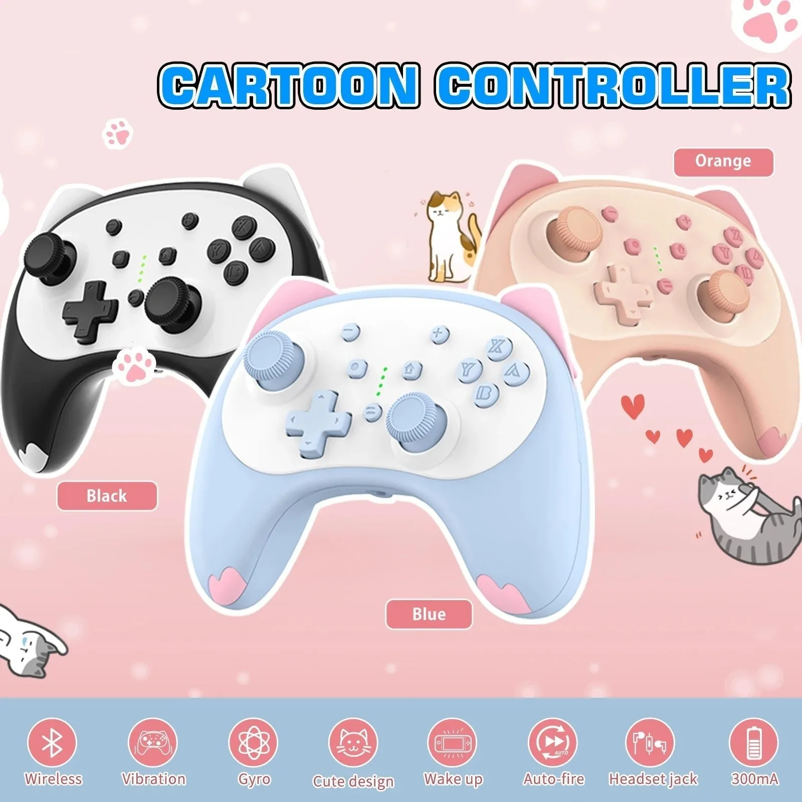 Cartoon Kitten Wake Up Voice Wireless Controller Headset Support Compatible Nintendo Switch/switch Lite/switch Oled