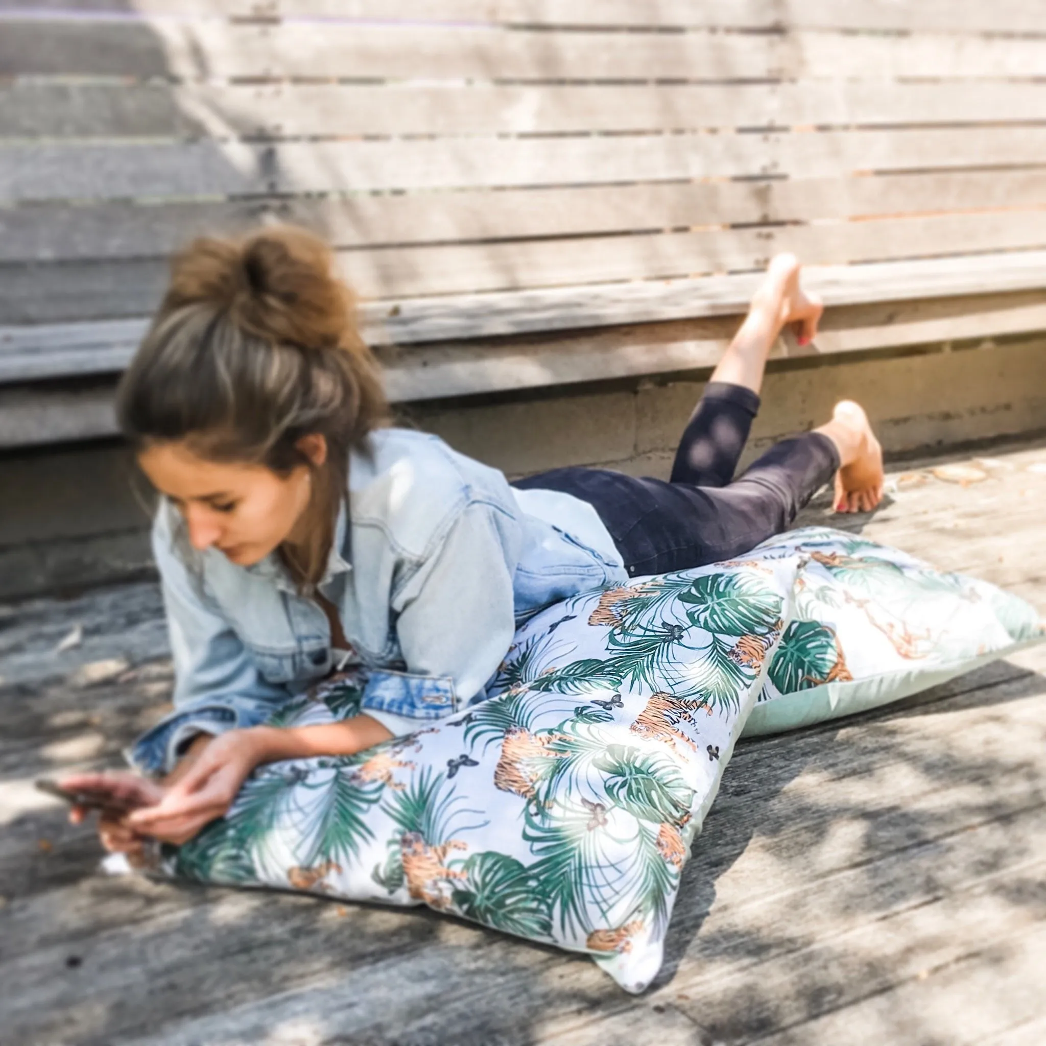 Extra Large 65cms Tiger Water Resistant Garden Floor Cushion Cover Scatter Pillow Cover Tropical Jungle Rainforest
