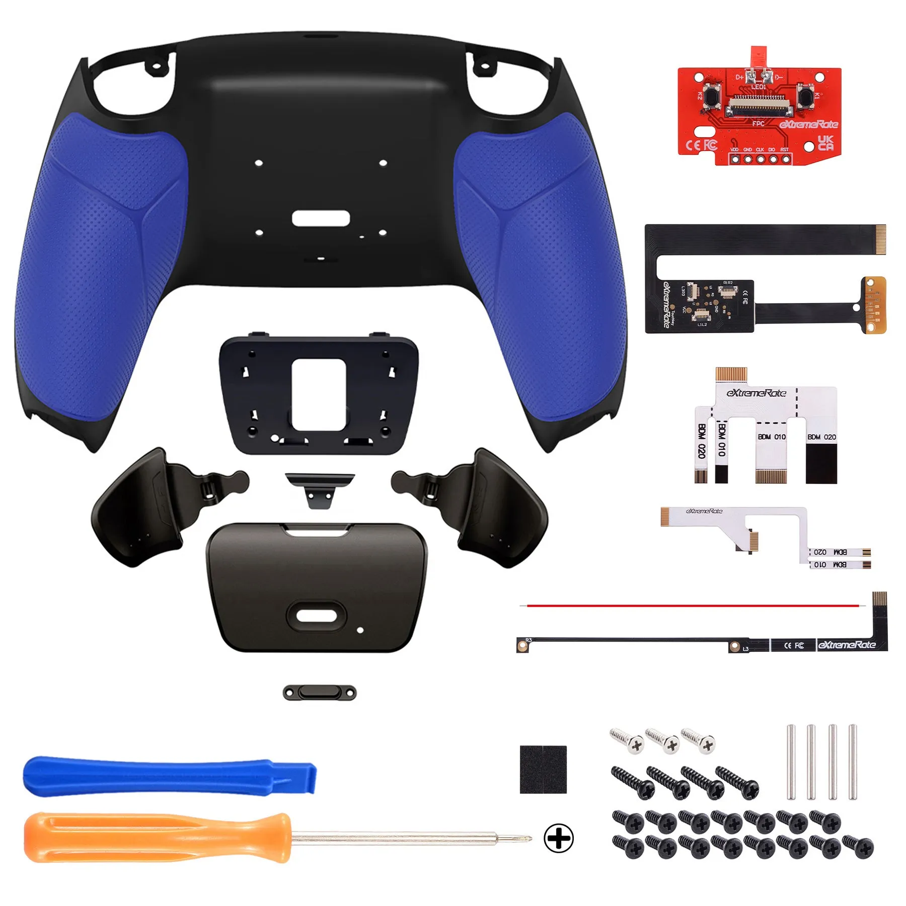 eXtremeRate Black Real Metal Buttons (RMB) Version RISE 2.0 Remap Kit for PS5 Controller BDM-010/020 - Rubberized Blue - XPFJ7007