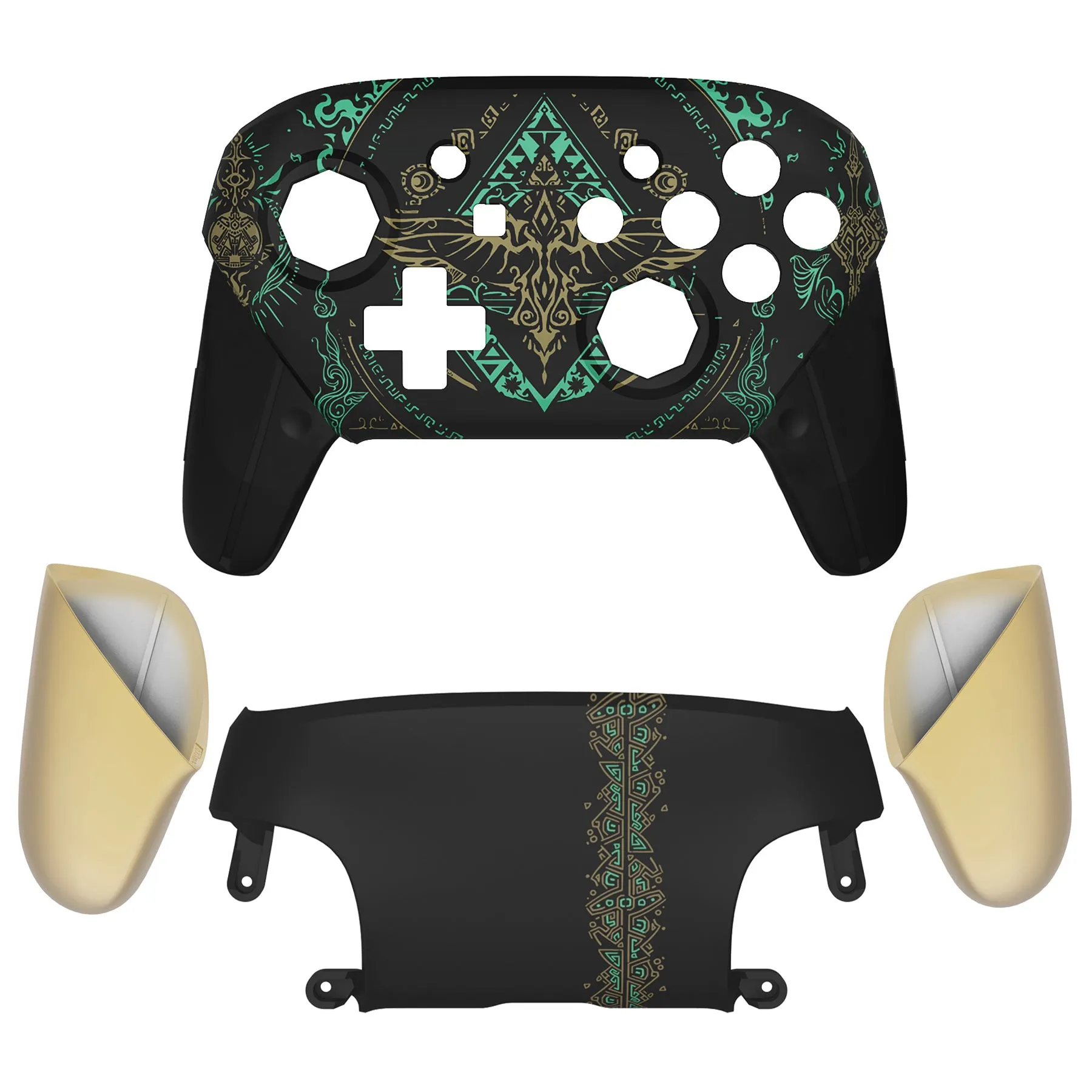 eXtremeRate Glow in Dark - Totem of Kingdom Black Faceplate Backplate Handles Cover, Octagonal Gated Sticks Design DIY Replacement Grip Housing Shell for Nintendo Switch Pro Controller - Controller NOT Included - FRE623