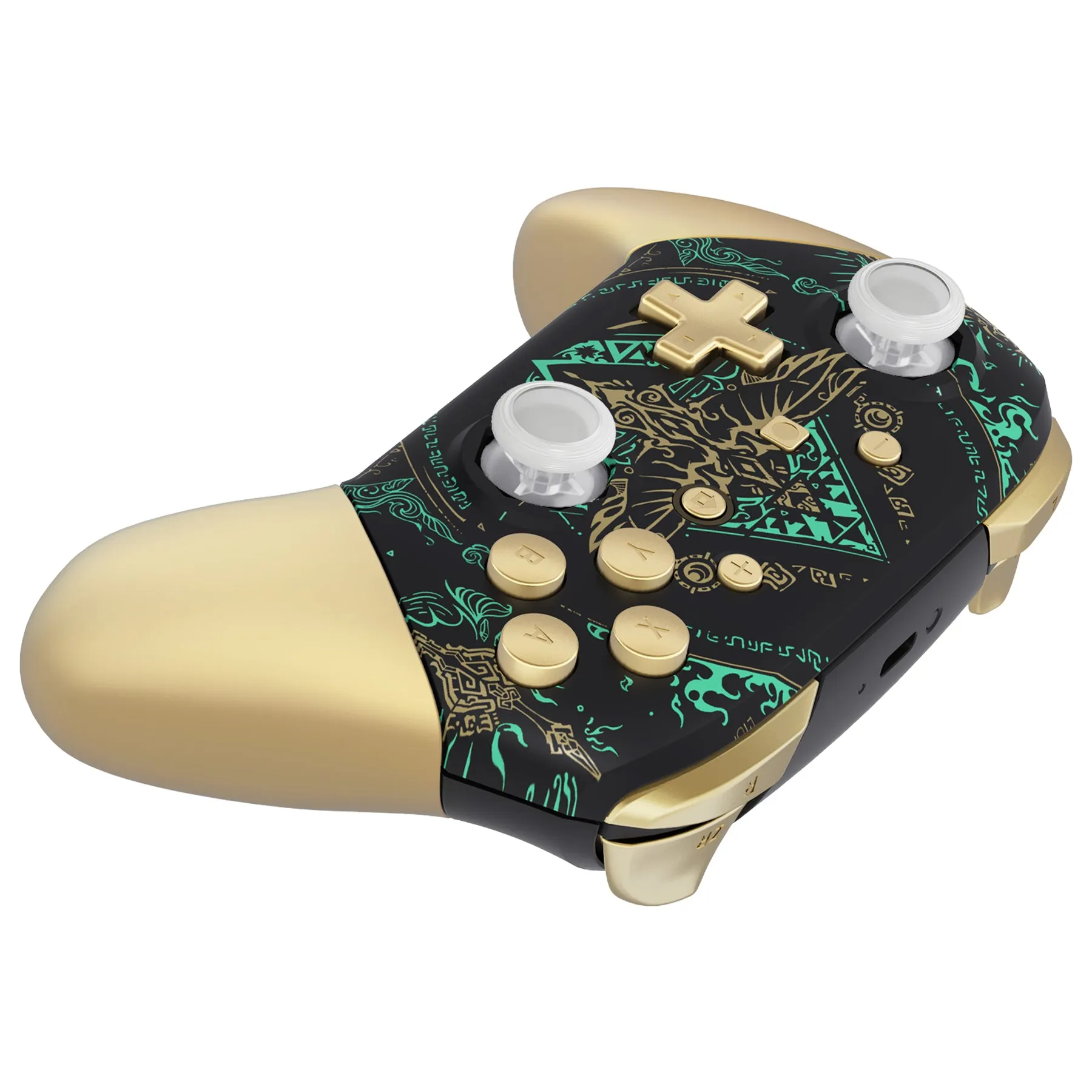 eXtremeRate Glow in Dark - Totem of Kingdom Black Faceplate Backplate Handles Cover, Octagonal Gated Sticks Design DIY Replacement Grip Housing Shell for Nintendo Switch Pro Controller - Controller NOT Included - FRE623