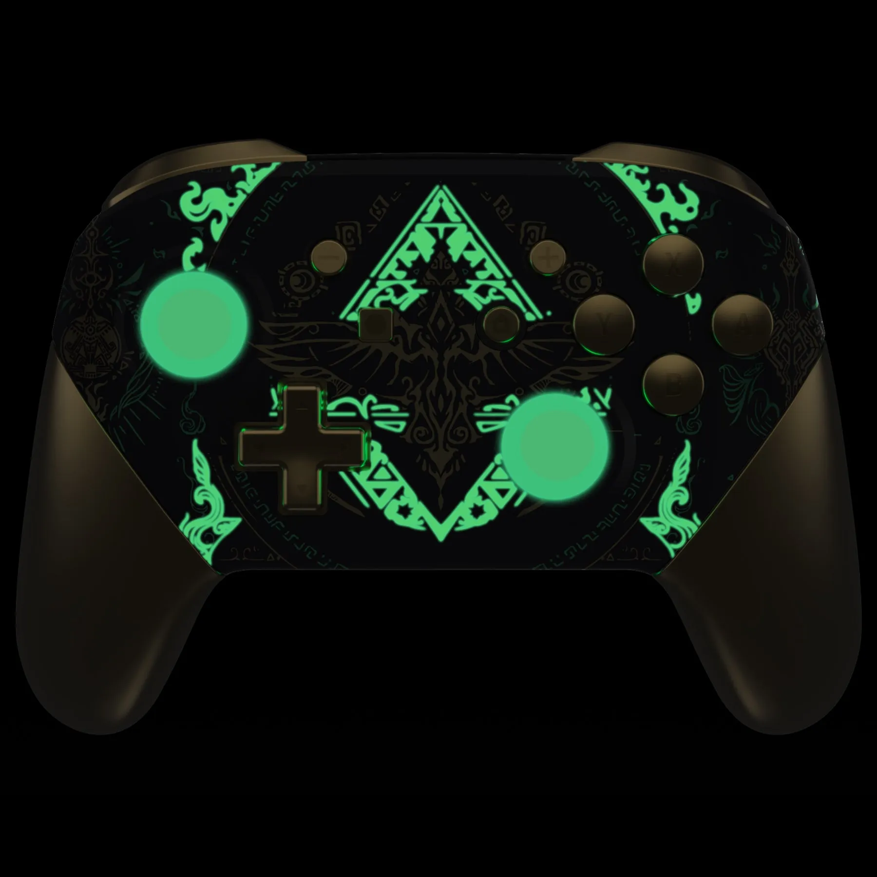 eXtremeRate Glow in Dark - Totem of Kingdom Black Faceplate Backplate Handles Cover, Octagonal Gated Sticks Design DIY Replacement Grip Housing Shell for Nintendo Switch Pro Controller - Controller NOT Included - FRE623