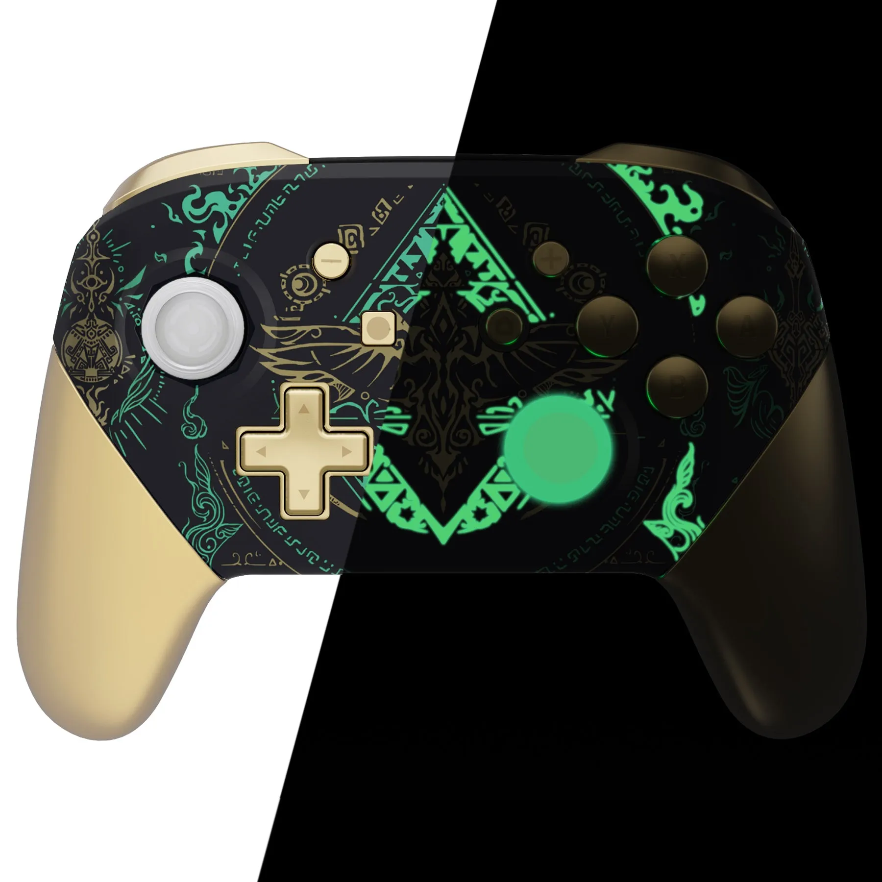 eXtremeRate Glow in Dark - Totem of Kingdom Black Faceplate Backplate Handles Cover, Octagonal Gated Sticks Design DIY Replacement Grip Housing Shell for Nintendo Switch Pro Controller - Controller NOT Included - FRE623