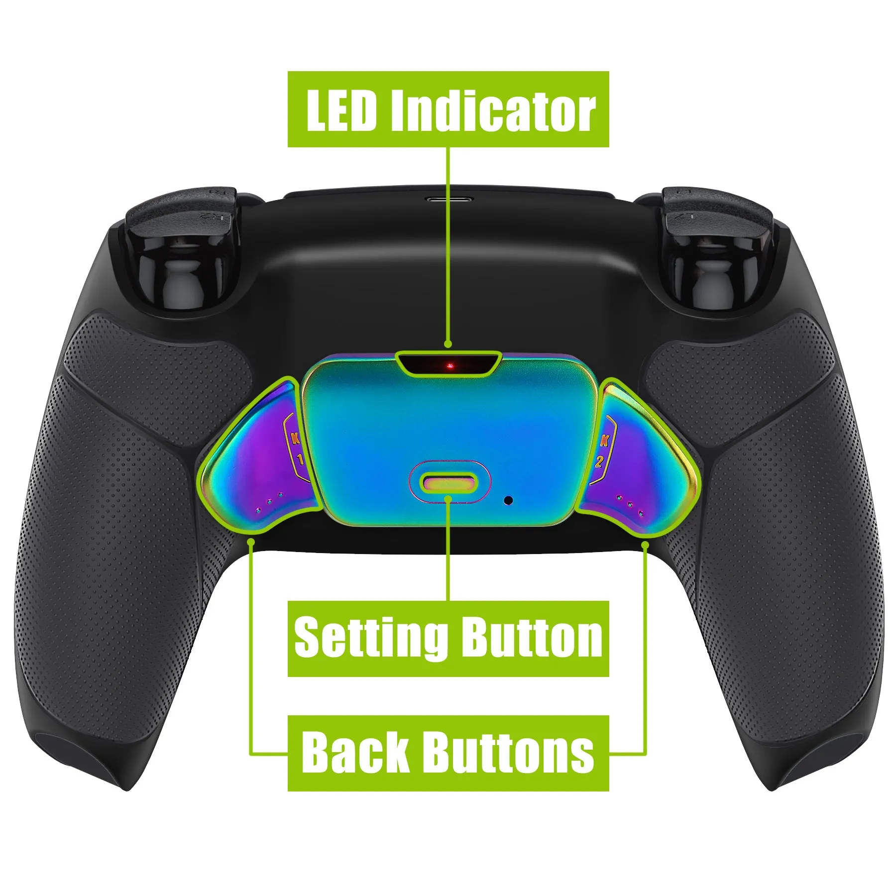 eXtremeRate Rainbow Aura Blue & Purple Real Metal Buttons (RMB) Version RISE 2.0 Remap Kit for PS5 Controller BDM-010/020 - Rubberized Black - XPFJ7011