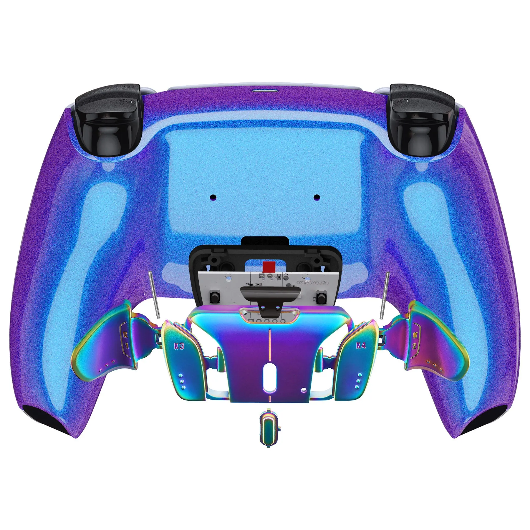 eXtremeRate Rainbow Aura Blue & Purple Real Metal Buttons (RMB) Version RISE4 Remap Kit for PS5 Controller BDM-030/040/050 - Chameleon Purple Blue - YPFJ7014G3