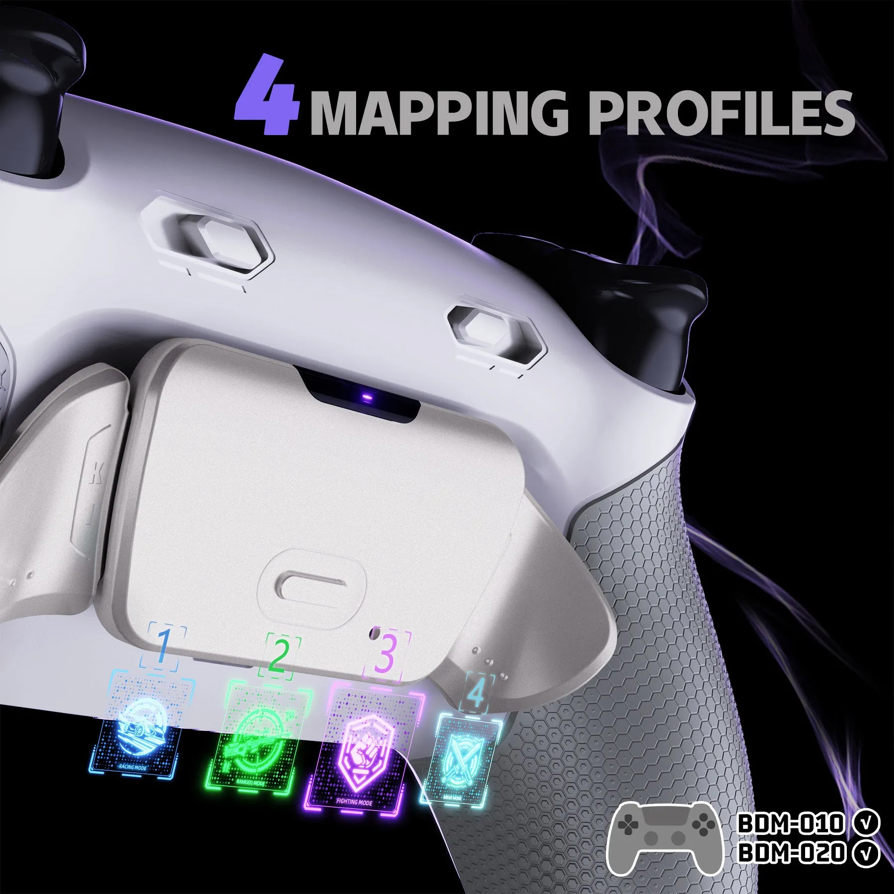 eXtremeRate Real Metal Buttons (RMB) Version RISE Plus MAX Back Paddles Kit with Clicky Trigger Stops & Rubberized Grip for PS5 Controller BDM-010/020 - White Gray - Silver - GQTPFJ002