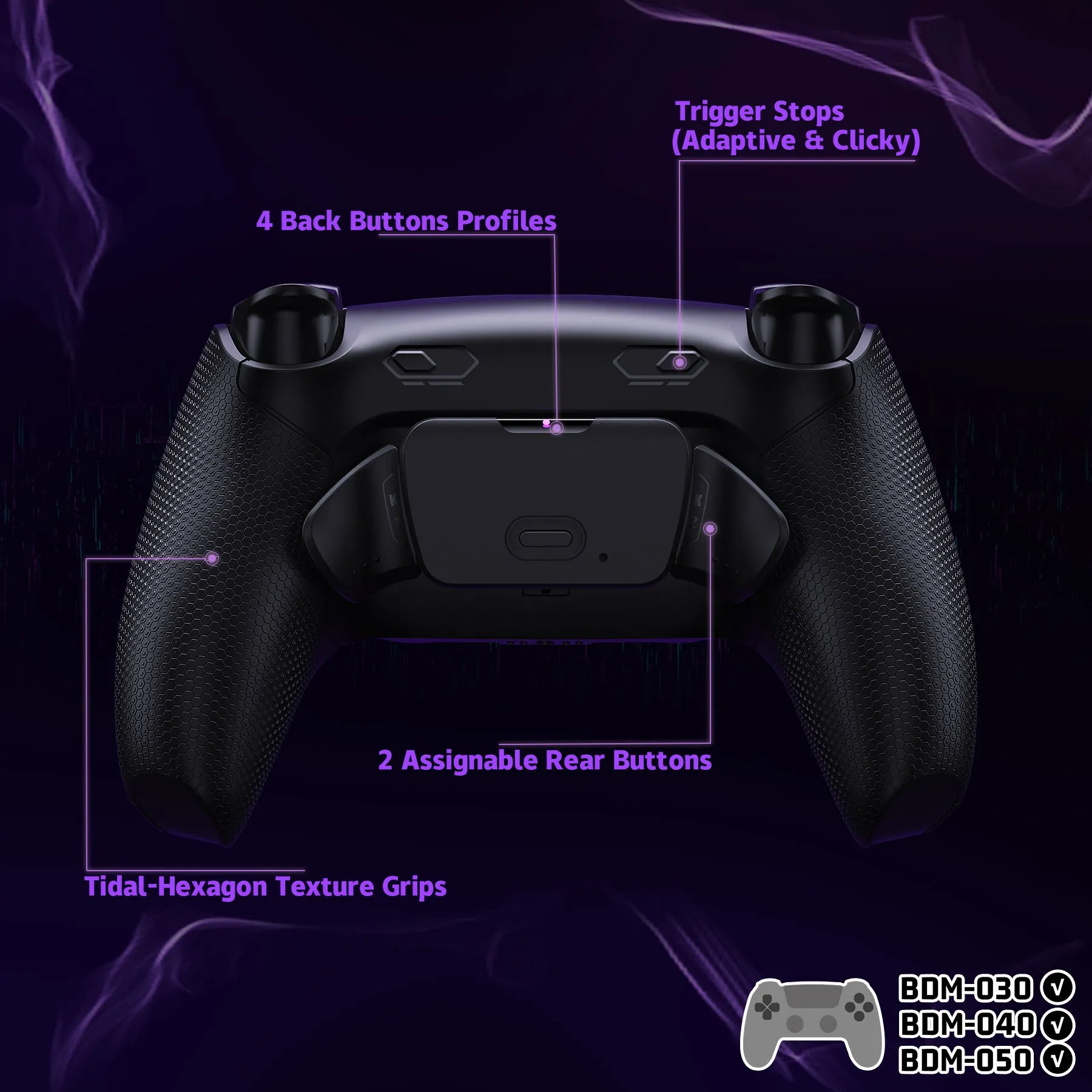 eXtremeRate RISE Plus MAX Back Paddles Kit with Clicky Trigger Stops & Rubberized Grip for PS5 Controller BDM-030/040/050 - Black - GQTPFM001M2