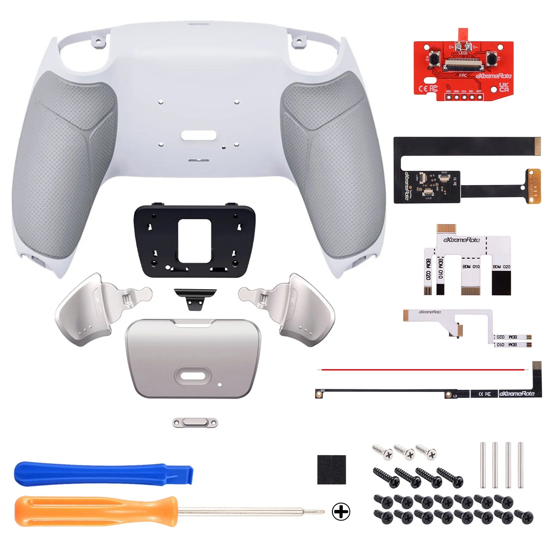 eXtremeRate Silver Real Metal Buttons (RMB) Version RISE 2.0 Remap Kit for PS5 Controller BDM-010/020 - Rubberized Gray - XPFJ7006
